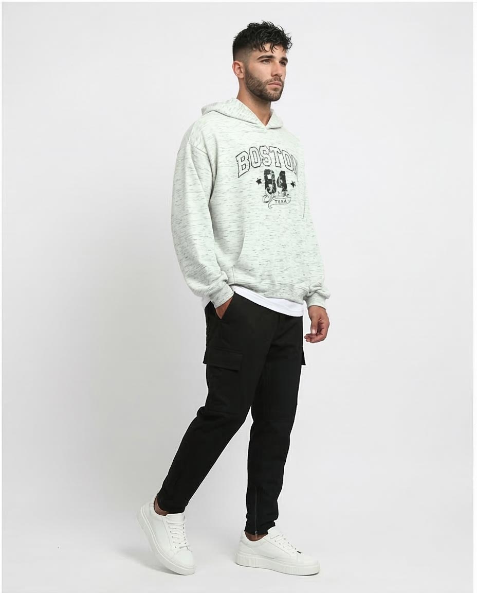 Ravin Men's "Boston 84" Slub Knit Oversized Hoodie - Oatmeal Heather - o197323