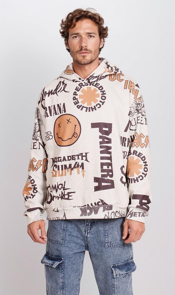 O197325-O197325 - All-Over Band Hoodie - Beige