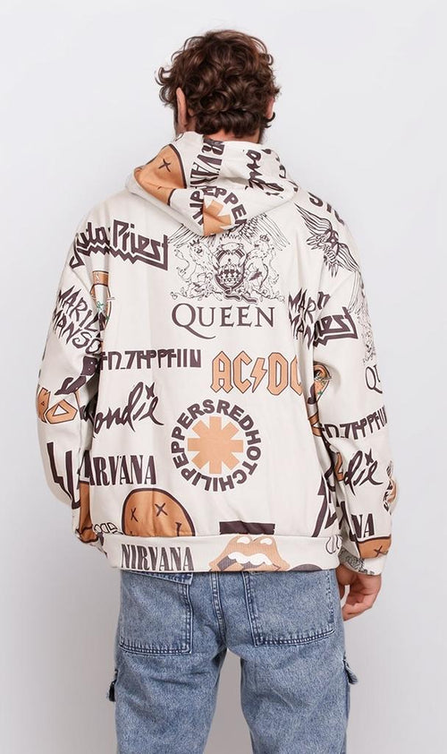 O197325-O197325 - All-Over Band Hoodie - Beige