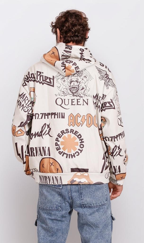 O197325-O197325 - All-Over Band Hoodie - Beige