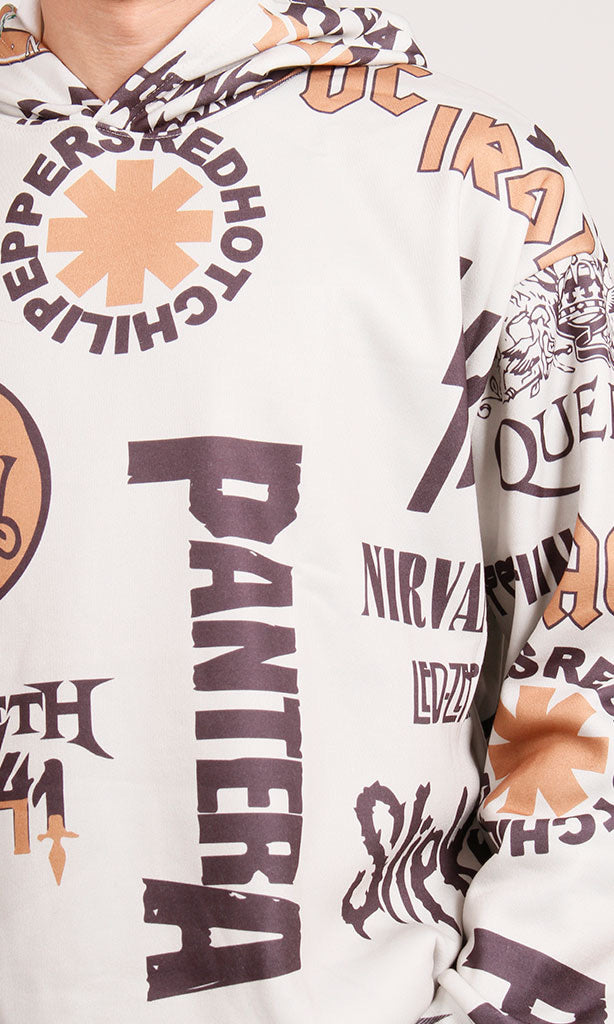 O197325-O197325 - All-Over Band Hoodie - Beige