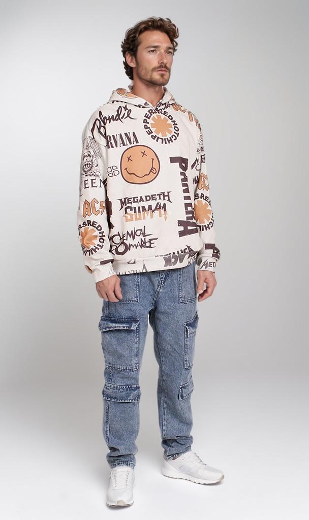 O197325-O197325 - All-Over Band Hoodie - Beige