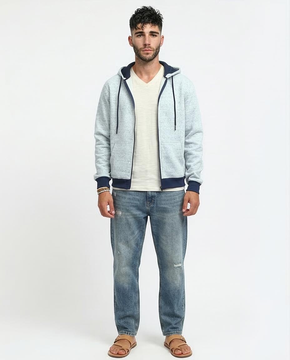 Ravin Contrast-Trim Marl Zip-Up Hoodie – Light Blue - o197336