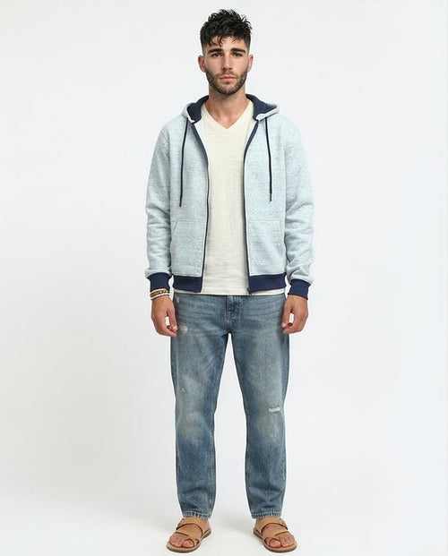 Ravin Contrast-Trim Marl Zip-Up Hoodie – Light Blue - o197336