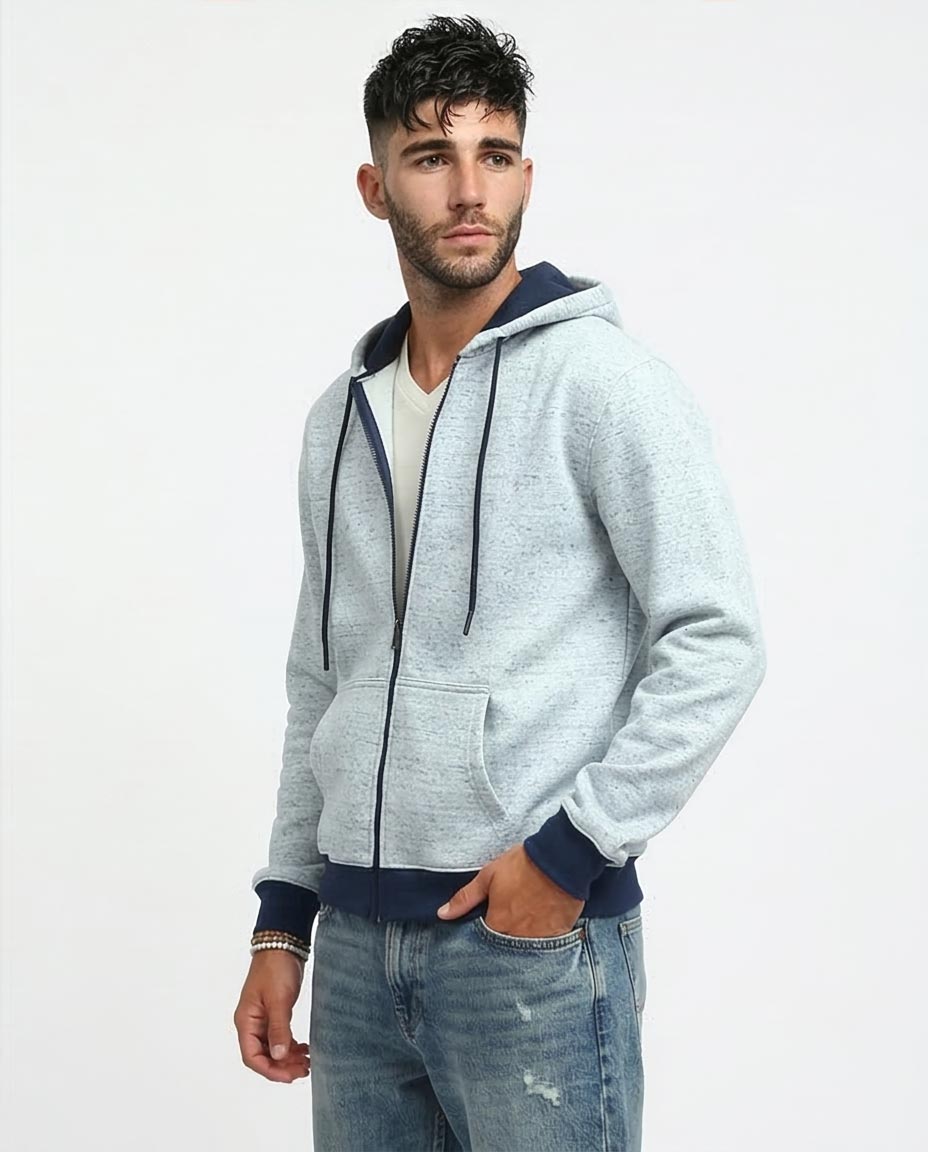 Ravin Contrast-Trim Marl Zip-Up Hoodie – Light Blue - o197336