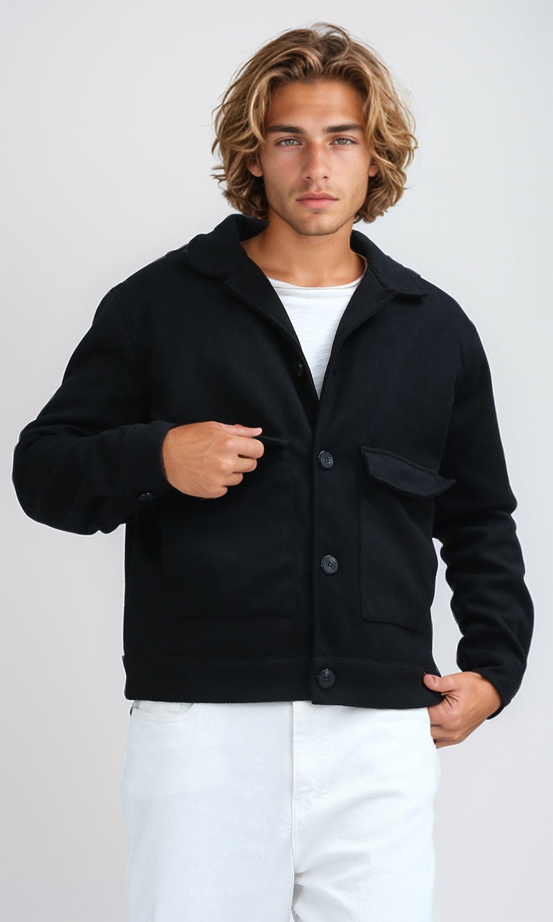 O197469 - Long Sleeves Comfy Textured Jacket - Black