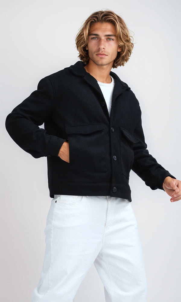 O197469 - Long Sleeves Comfy Textured Jacket - Black