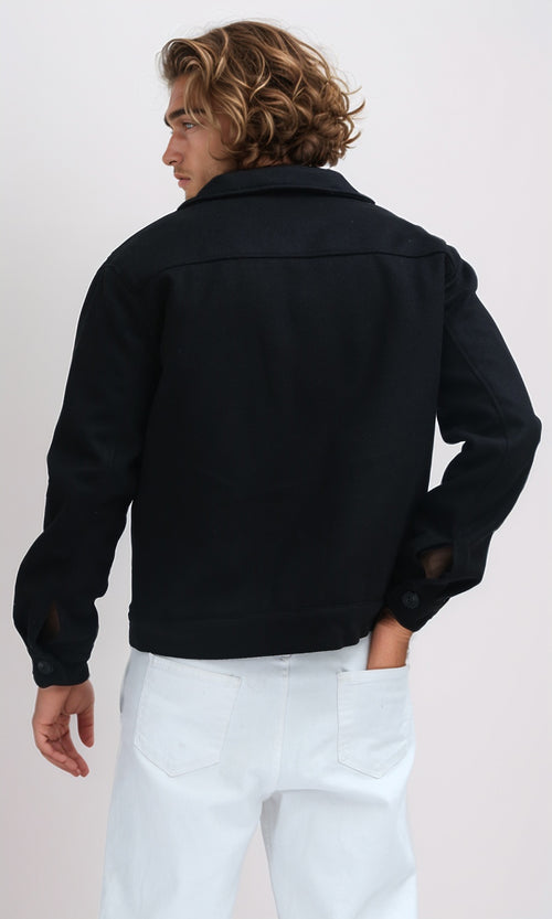 O197469 - Long Sleeves Comfy Textured Jacket - Black