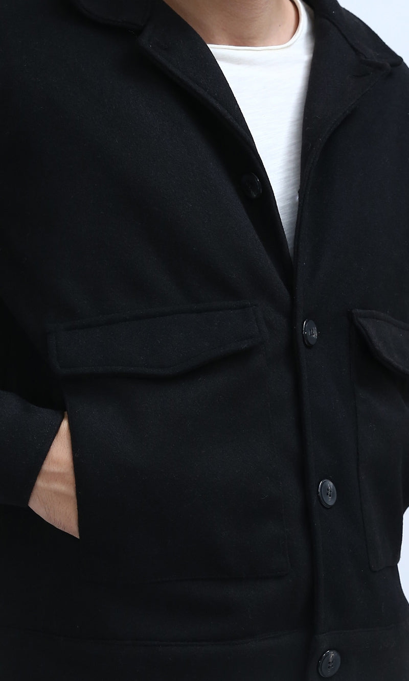 O197469 - Long Sleeves Comfy Textured Jacket - Black