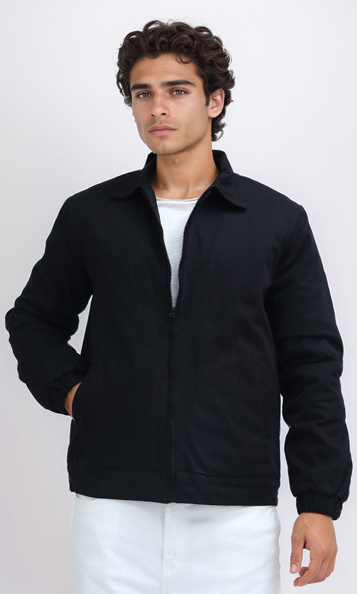 O197476 Solid Regular Fit Black Zipper Jacket