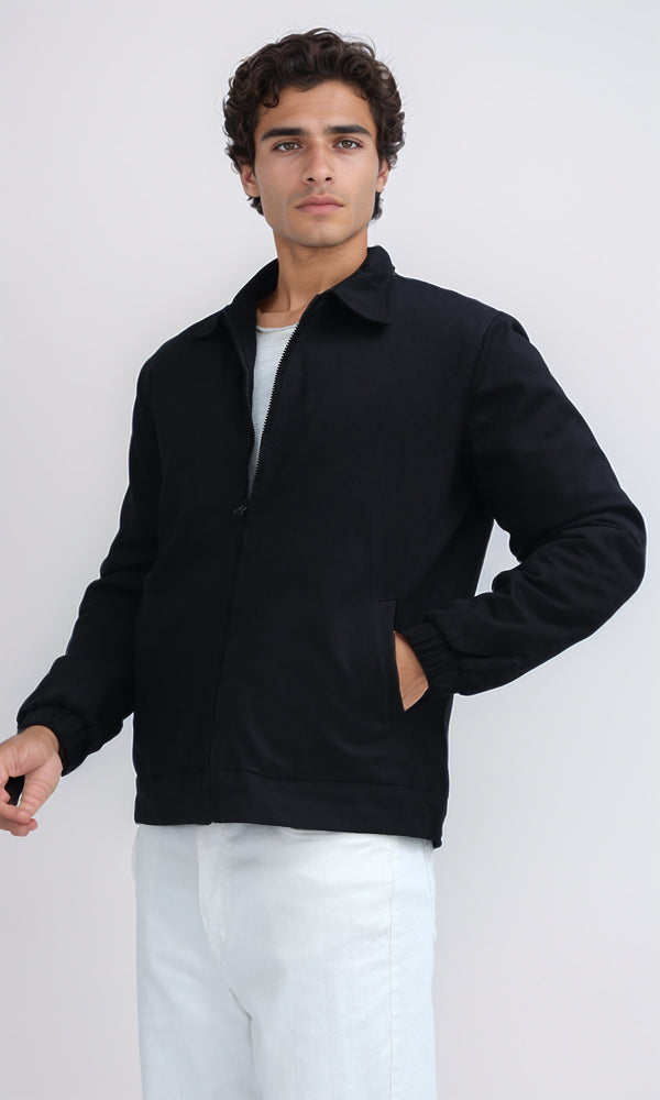O197476 Solid Regular Fit Black Zipper Jacket