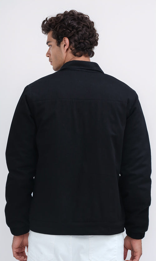 O197476 Solid Regular Fit Black Zipper Jacket