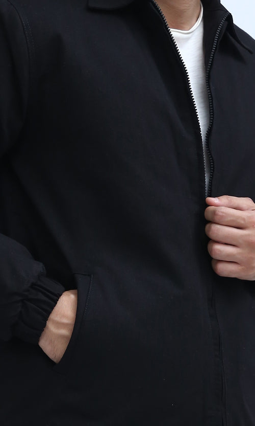 O197476 Solid Regular Fit Black Zipper Jacket