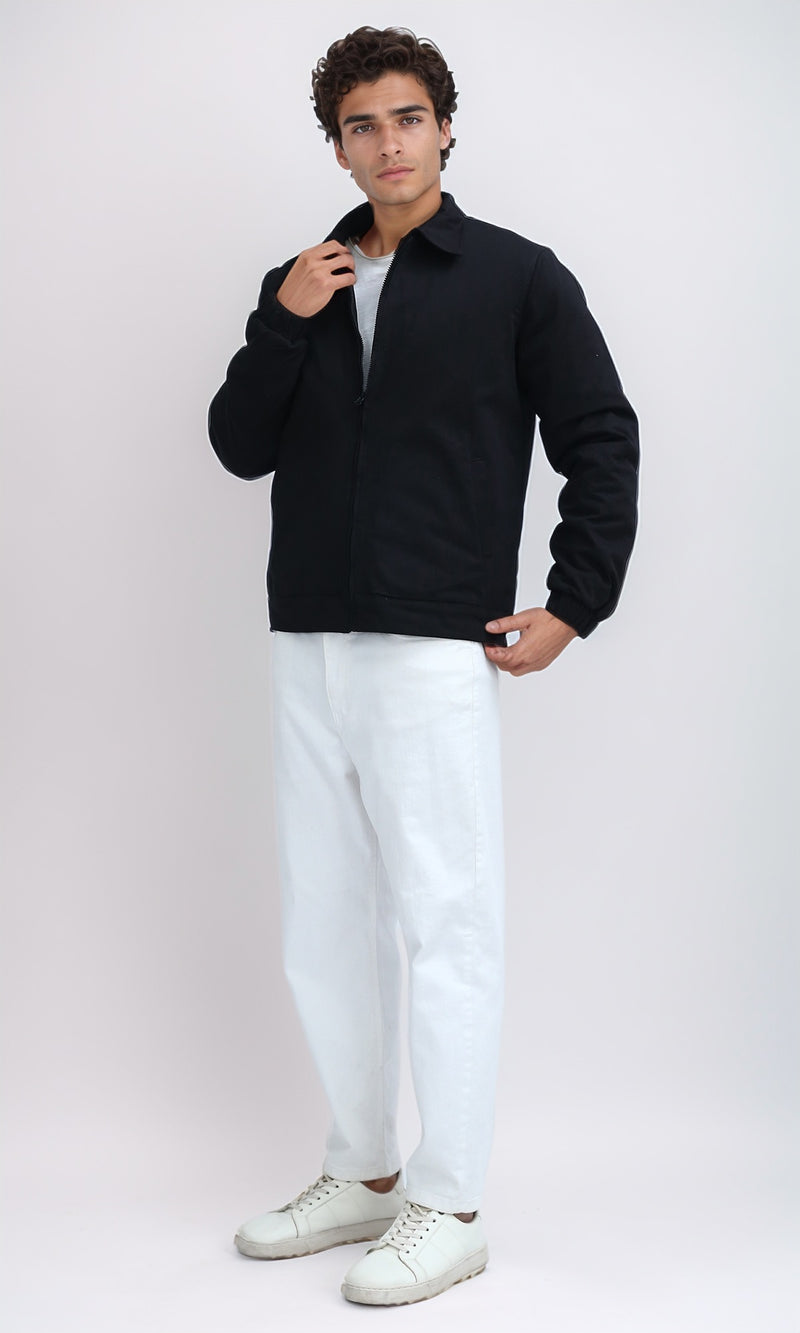 O197476 Solid Regular Fit Black Zipper Jacket