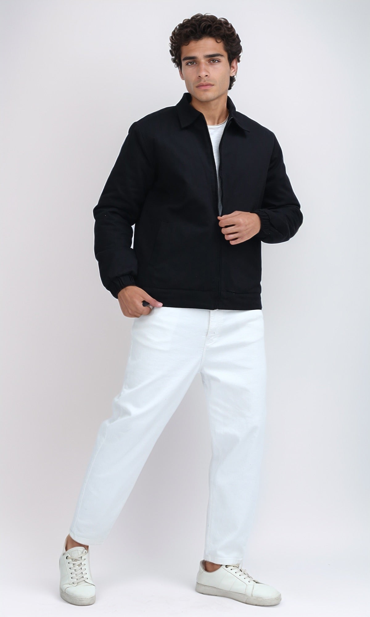 O197476 Solid Regular Fit Black Zipper Jacket