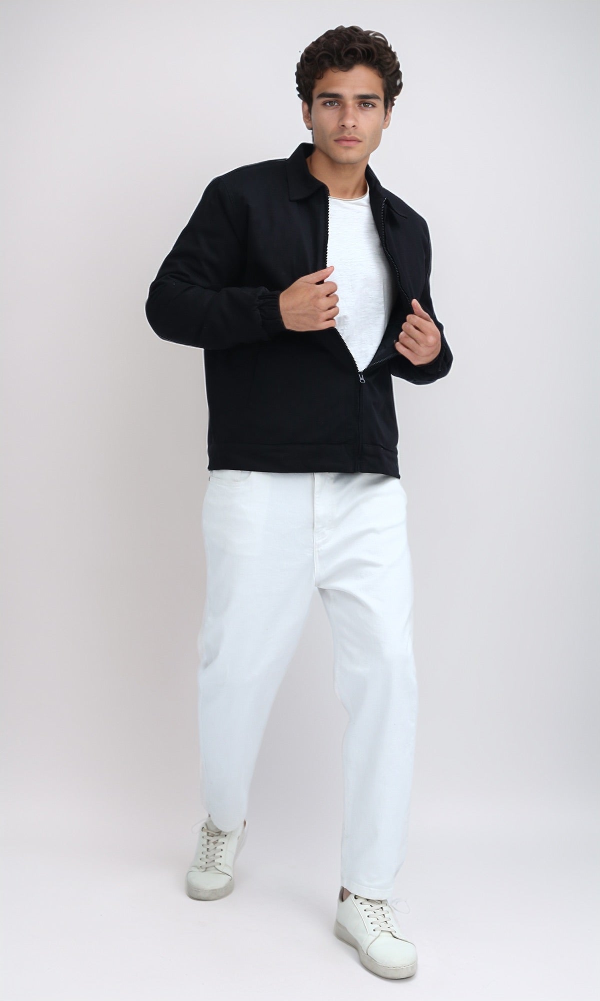 O197476 Solid Regular Fit Black Zipper Jacket