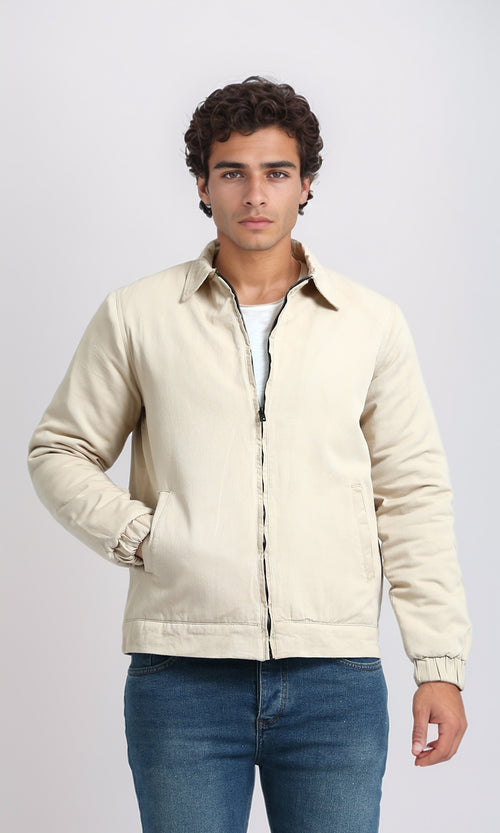 O197477 - Casual Regular Fit Zipped Jacket - Beige