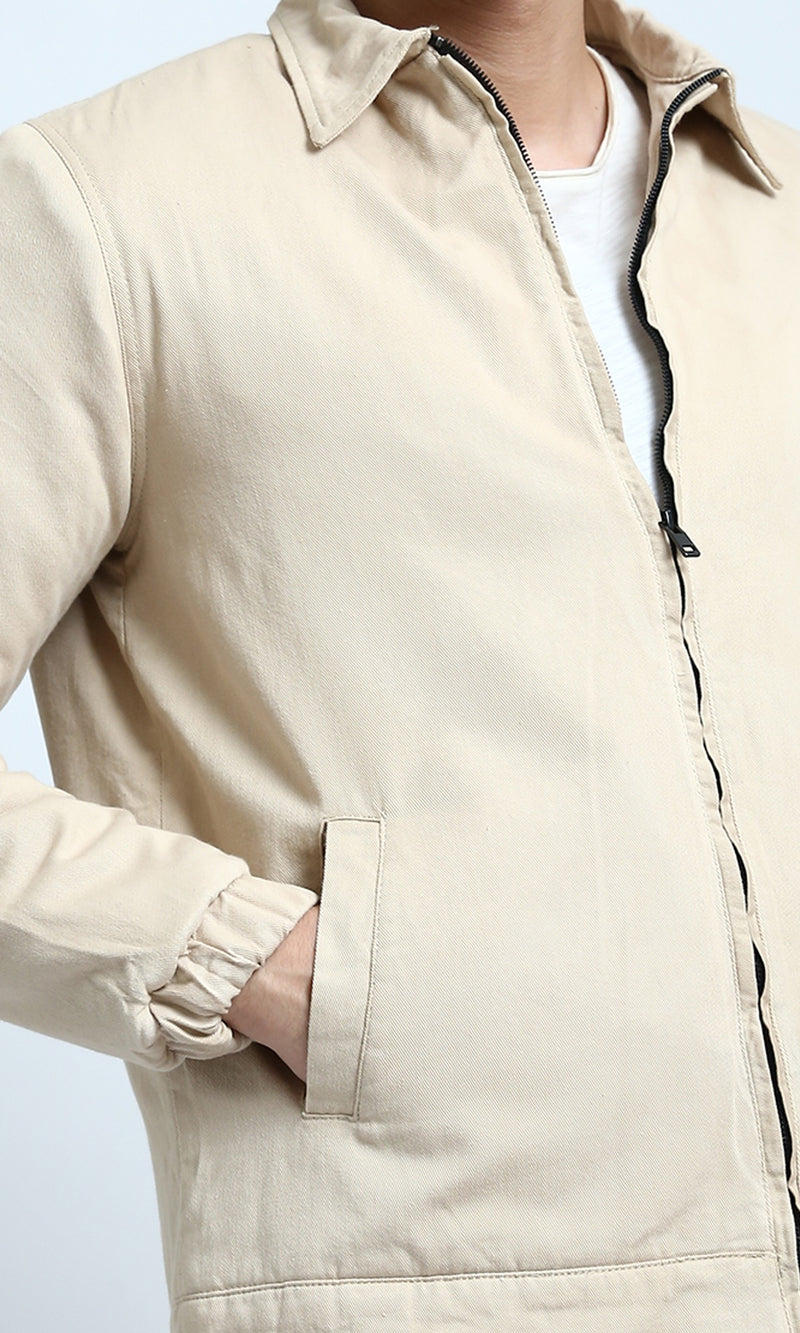 O197477 - Casual Regular Fit Zipped Jacket - Beige