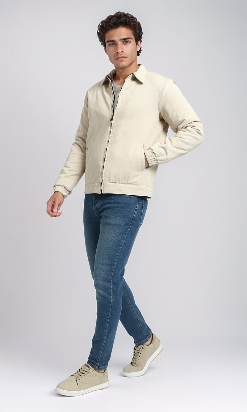 O197477 - Casual Regular Fit Zipped Jacket - Beige