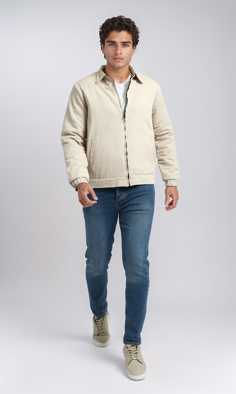 O197477 - Casual Regular Fit Zipped Jacket - Beige