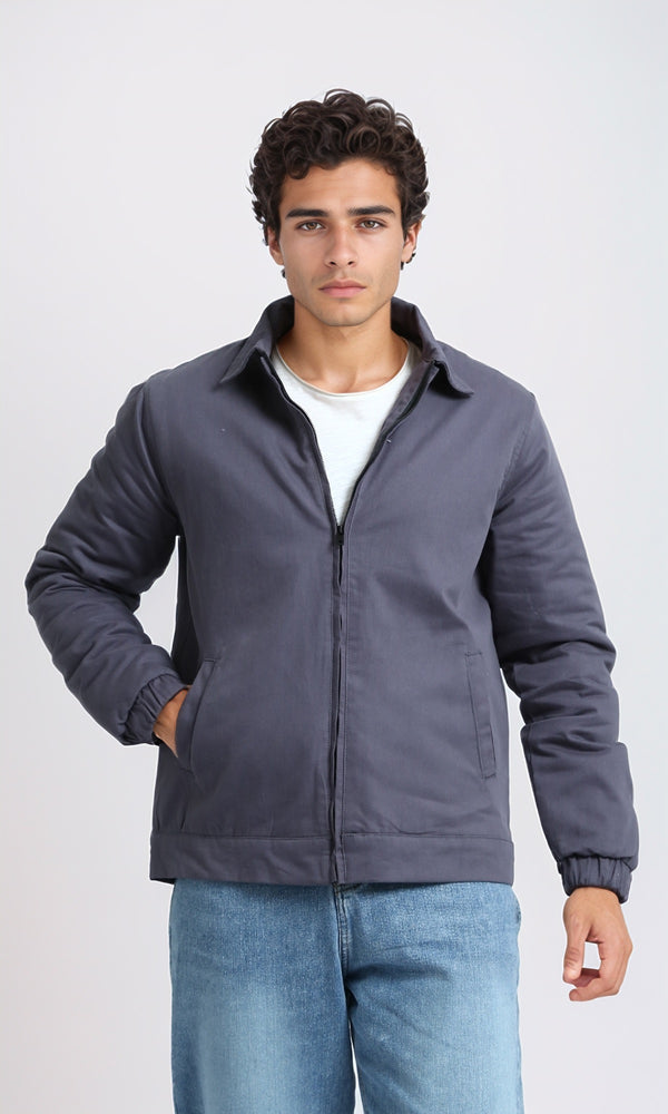 O197479 - Casual Regular Fit Zipped Jacket - Dark Grey