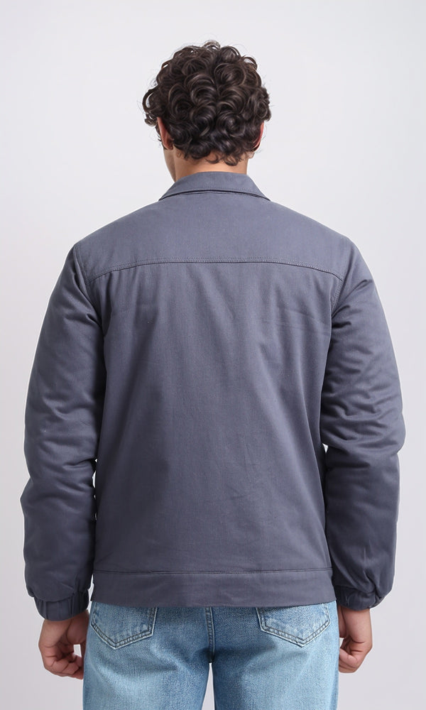 O197479 - Casual Regular Fit Zipped Jacket - Dark Grey