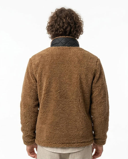 Ravin Men's Camel Faux Fur Sherpa Jacket with Quilted Collar Detail - Camel - O197483