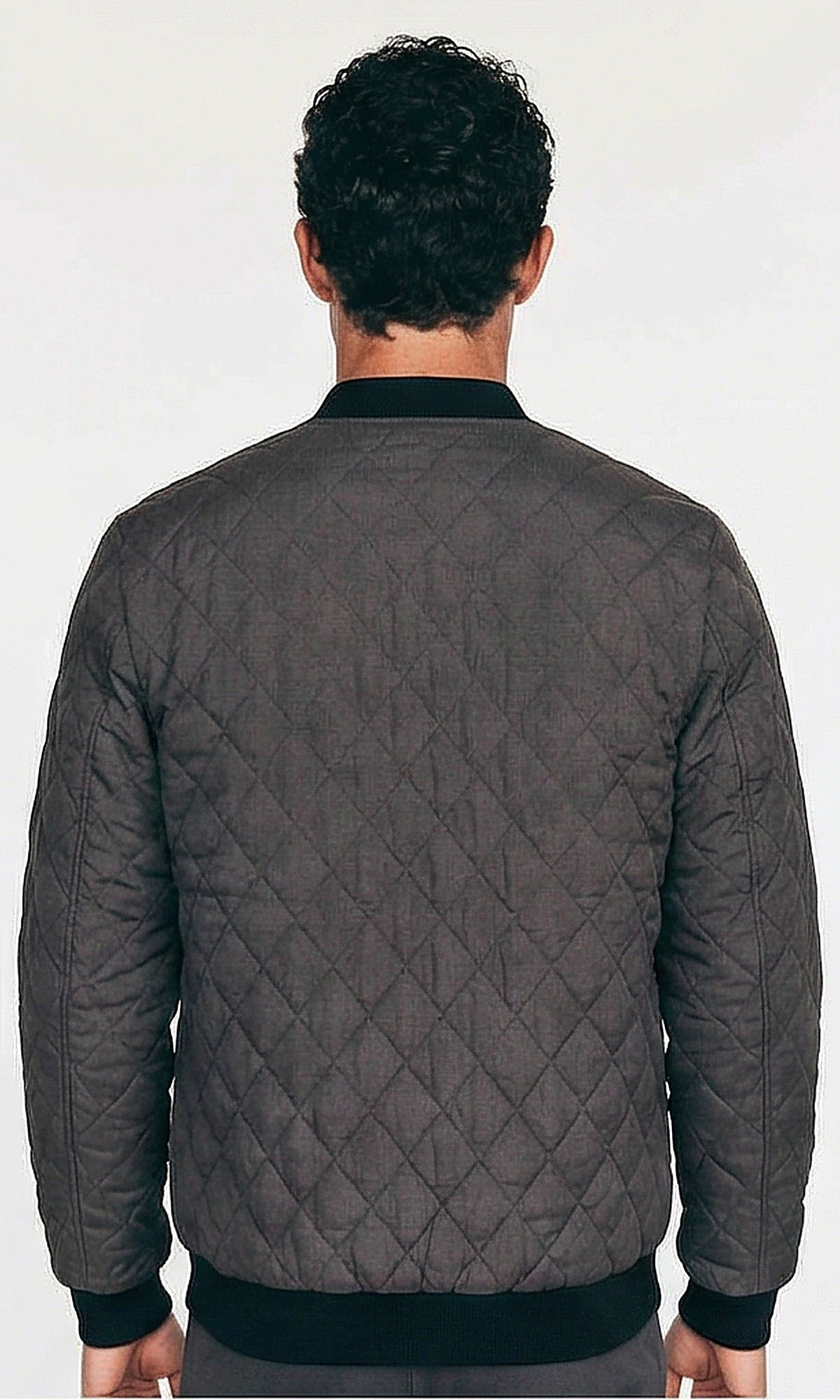 Charcoal Diamond Quilted Bomber Jacket - O197484