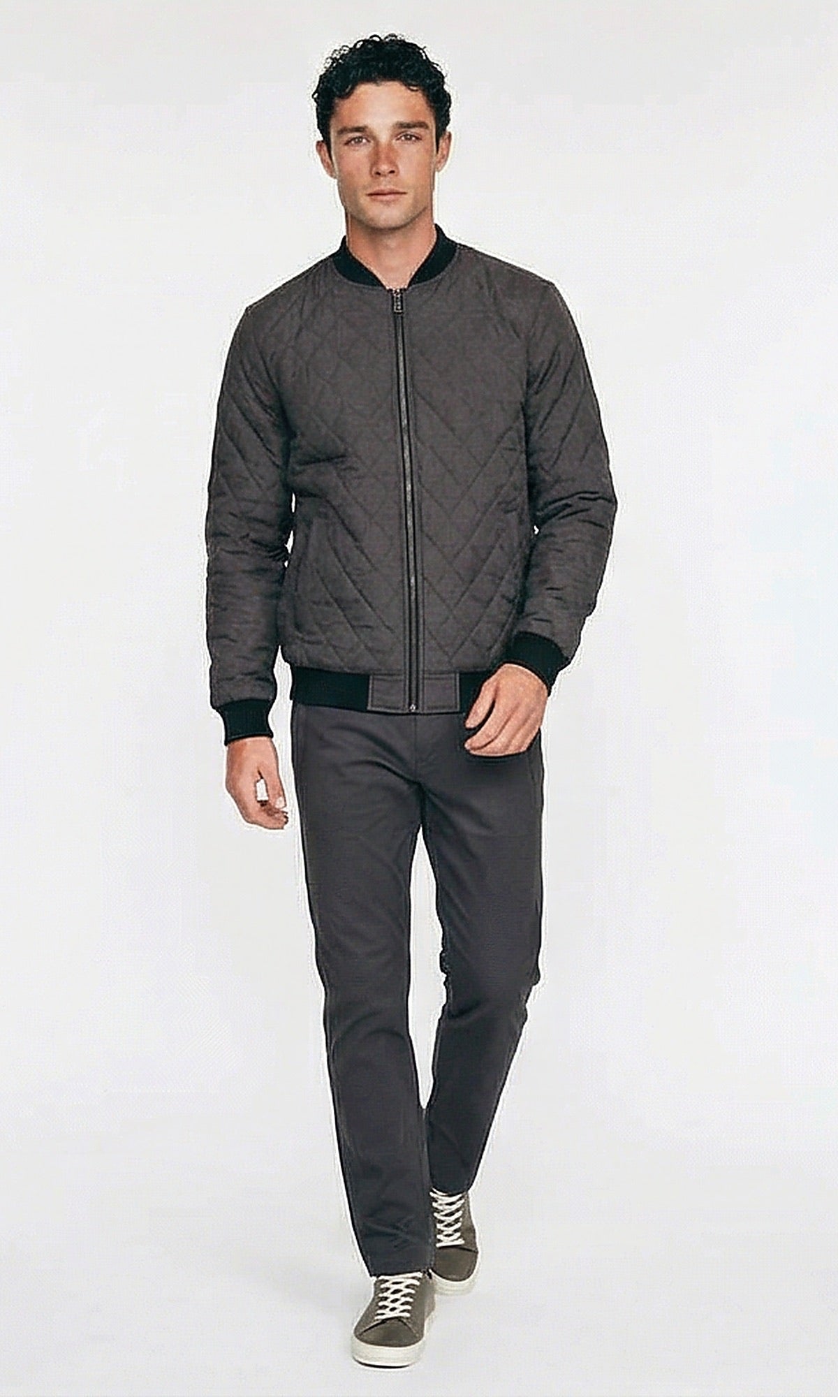 Charcoal Diamond Quilted Bomber Jacket - O197484