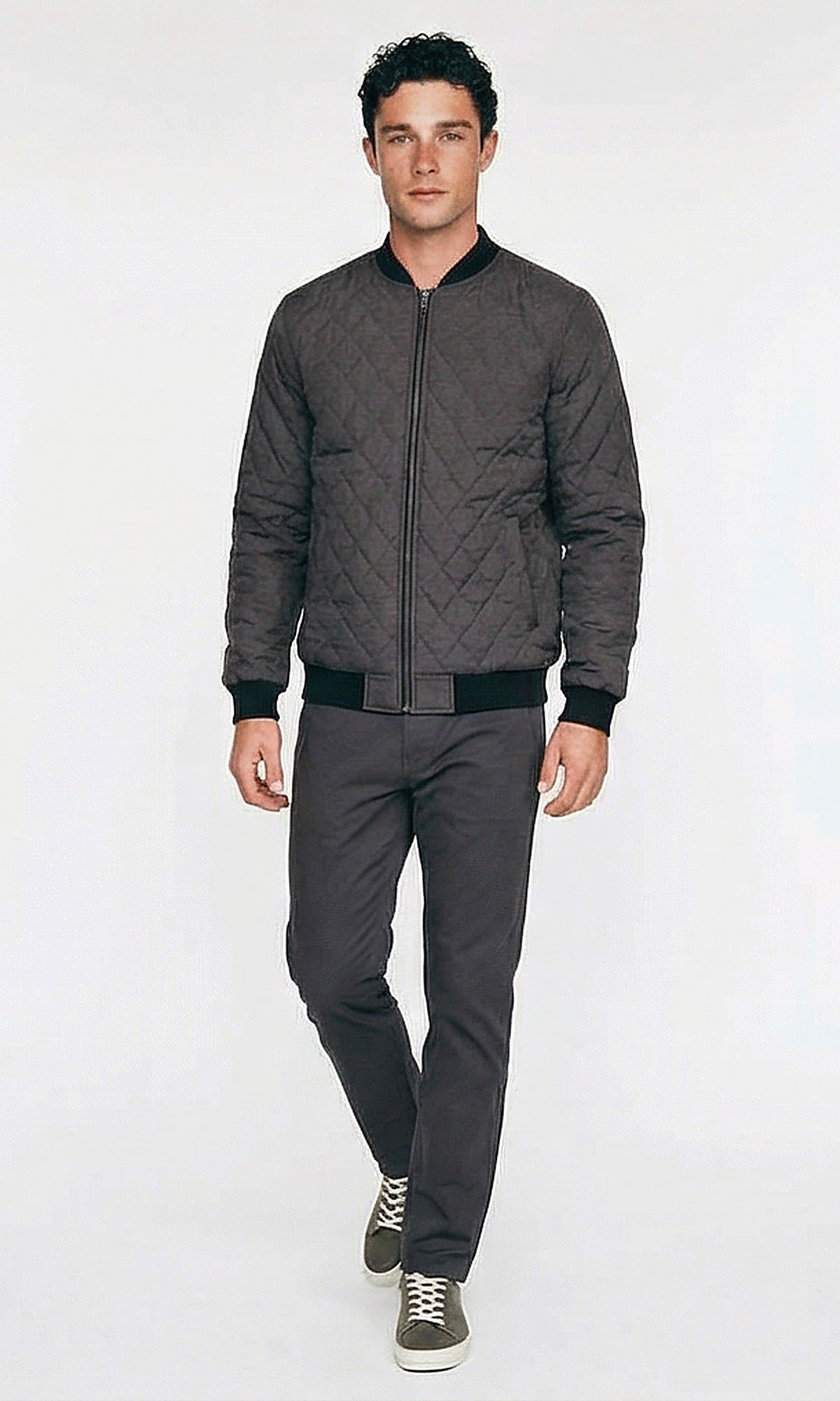 Charcoal Diamond Quilted Bomber Jacket - O197484