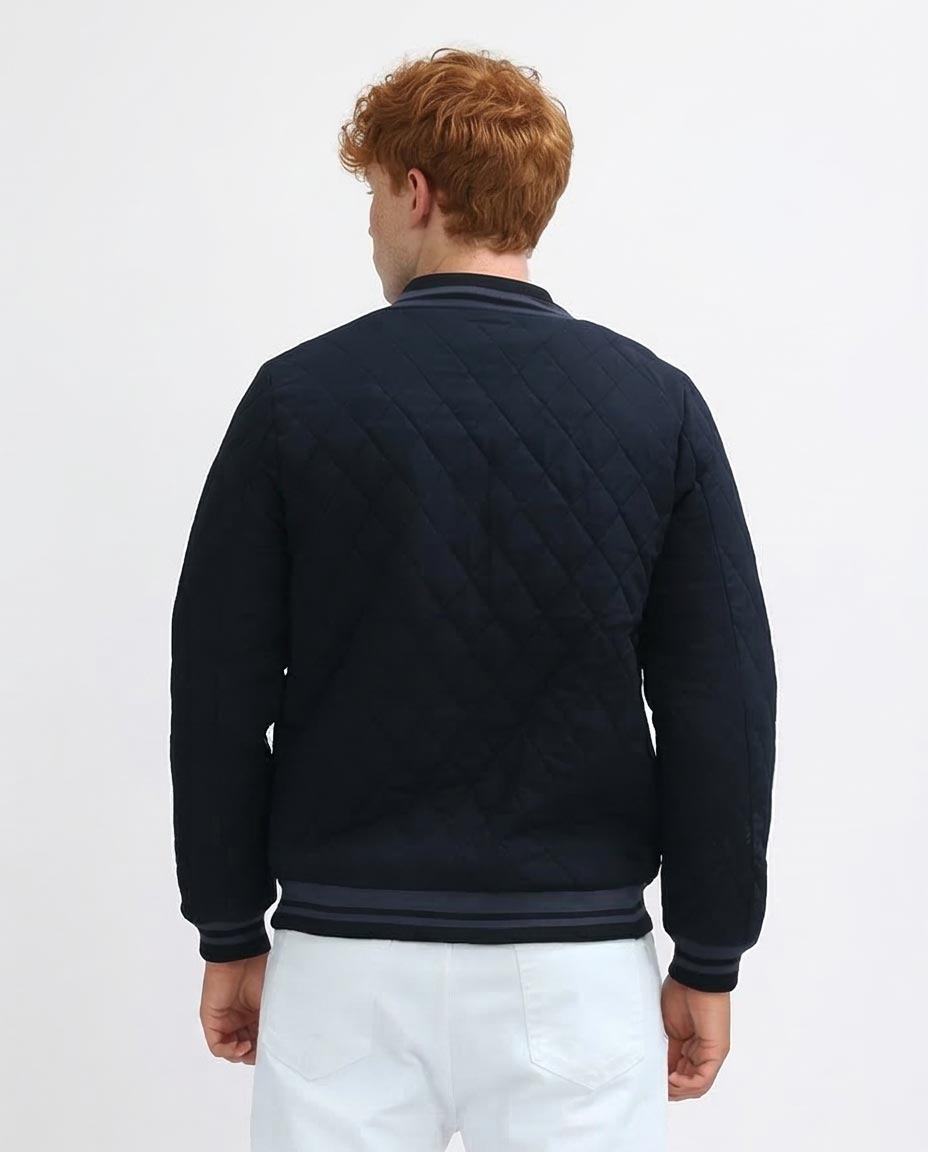 Ravin Men's Diamond-Quilted Bomber Jacket with Striped Ribbing - Navy - o197485