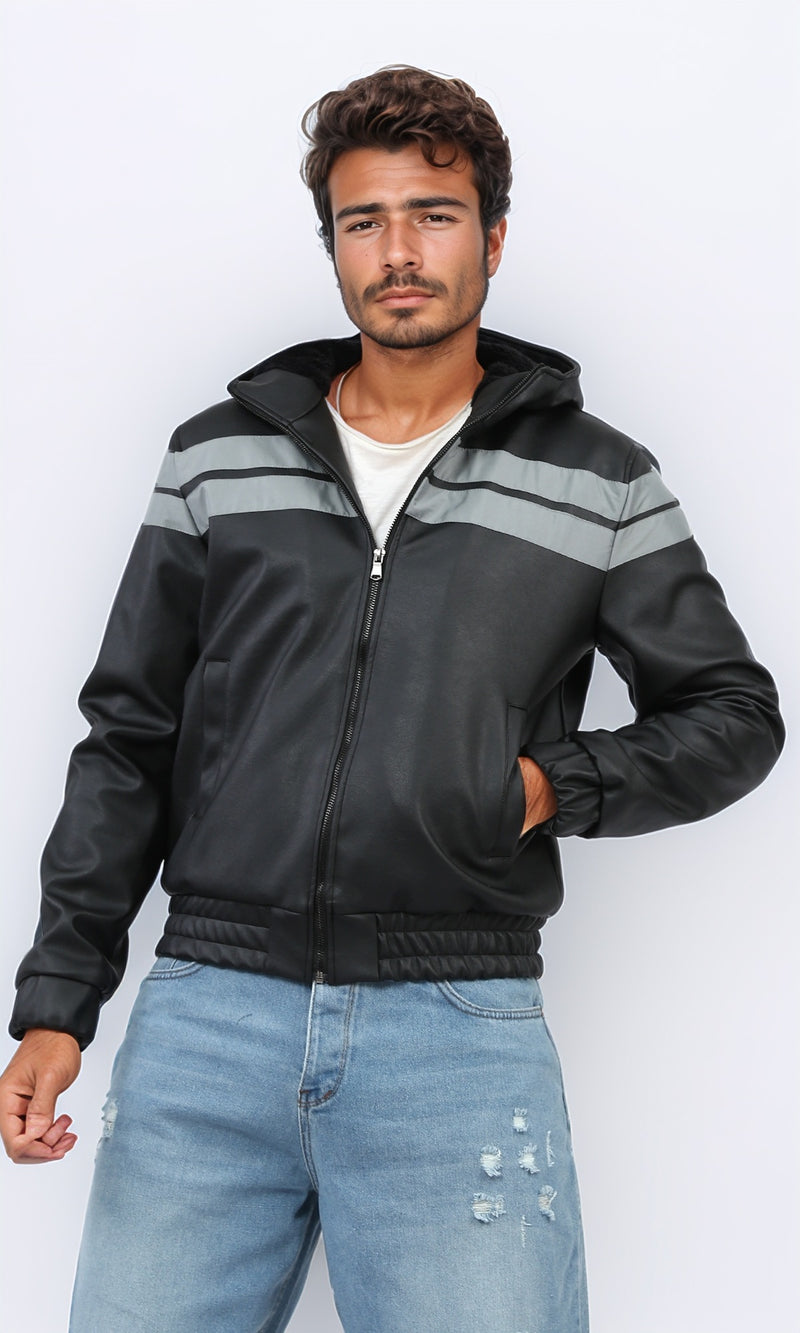 o197486 - PU Fly Jacket with Long Sleeves - Black