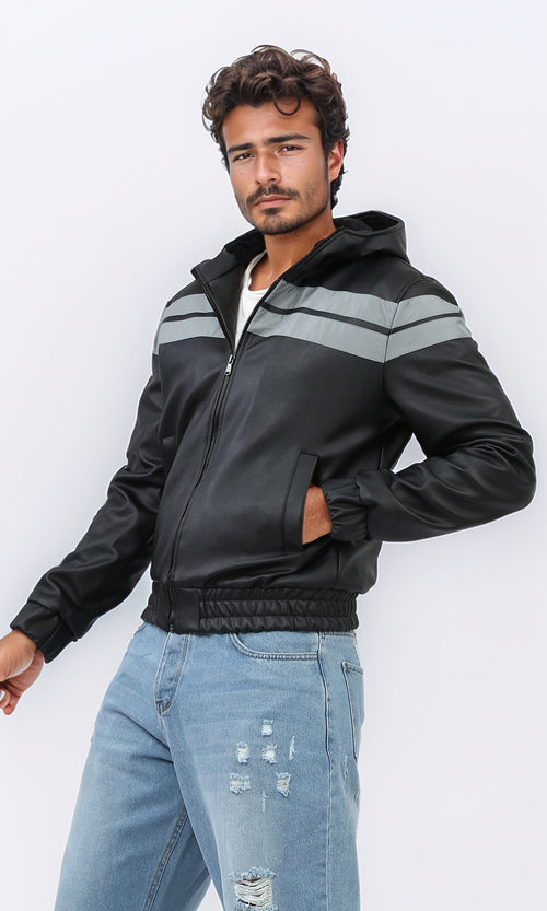 o197486 - PU Fly Jacket with Long Sleeves - Black