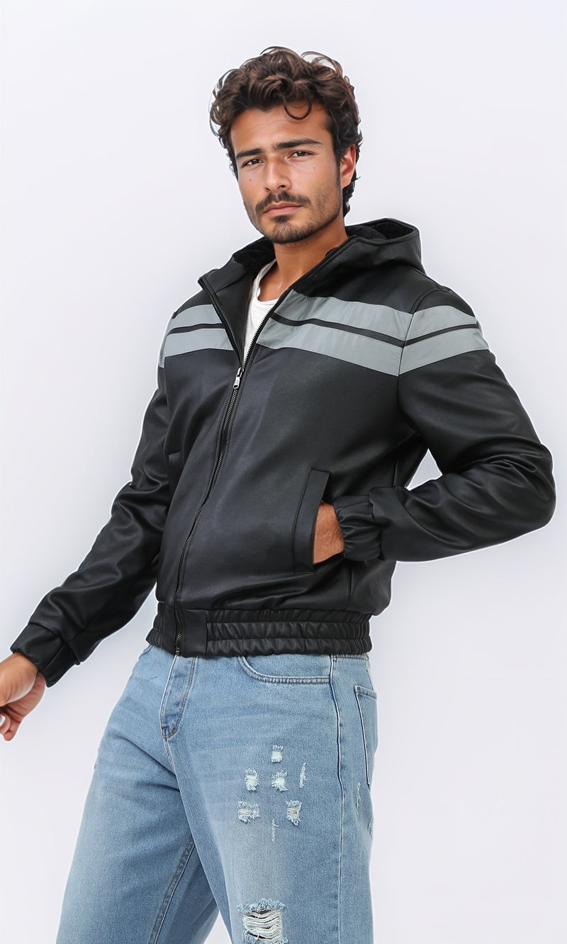 o197486 - PU Fly Jacket with Long Sleeves - Black