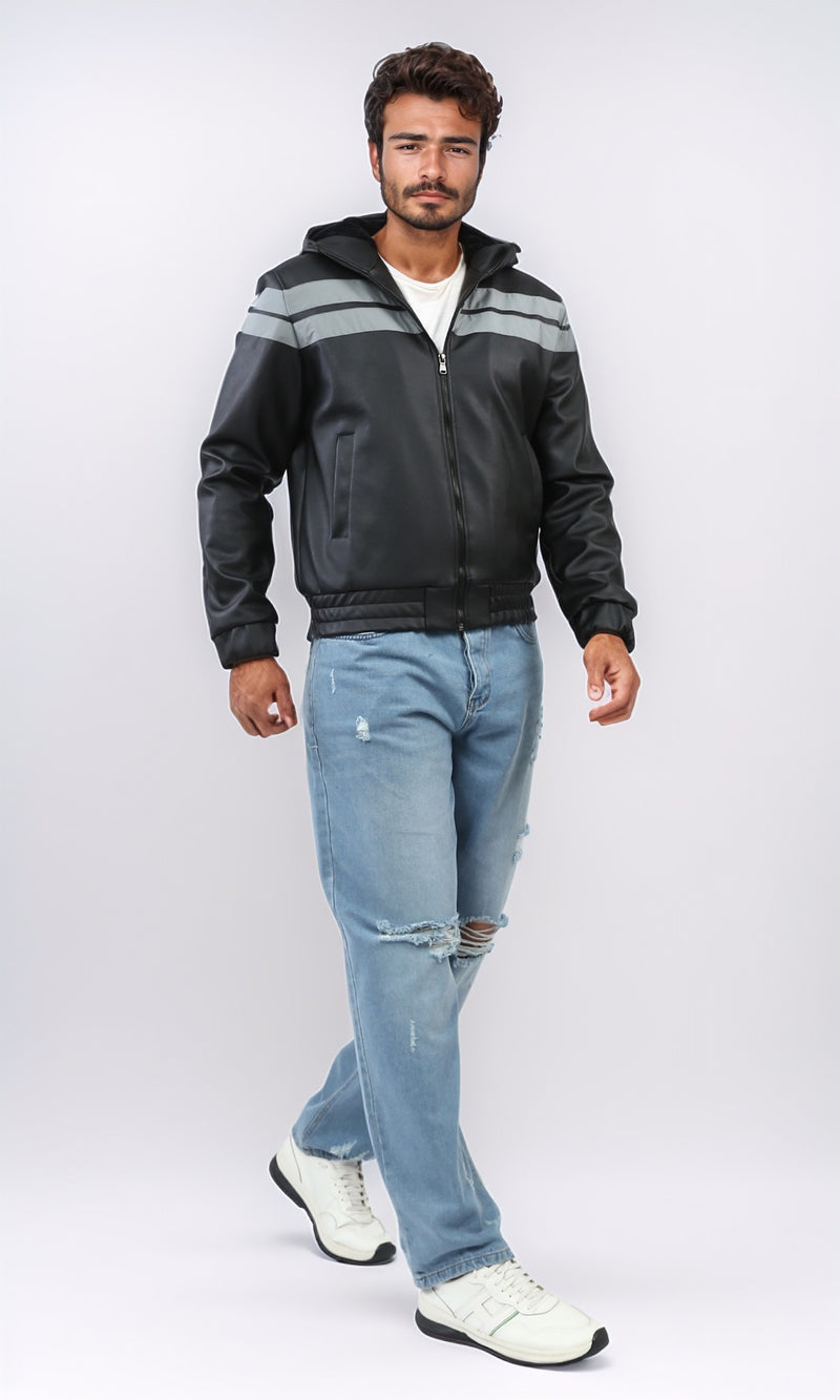 o197486 - PU Fly Jacket with Long Sleeves - Black