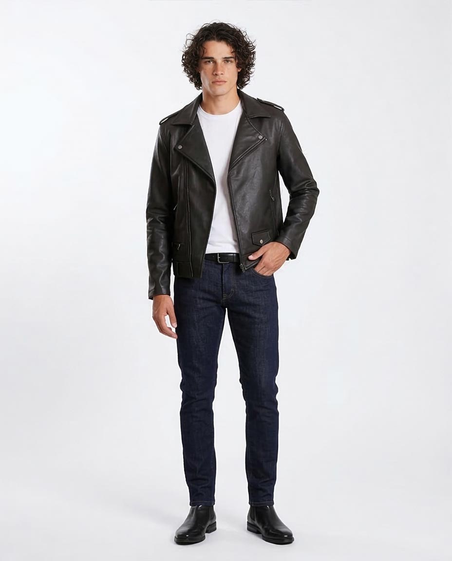 Ravin Men's Asymmetrical Faux-Leather Biker Jacket - Black - O197487