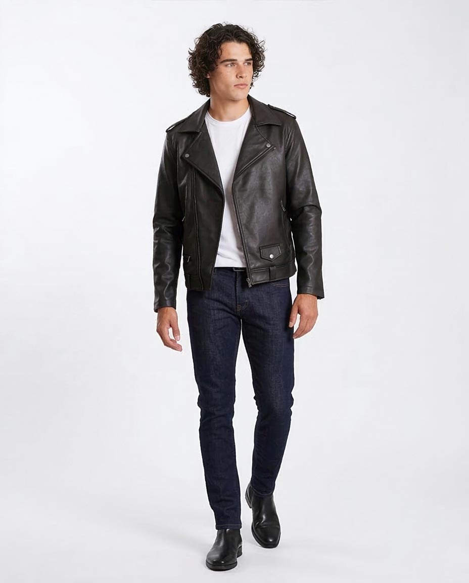 Ravin Men's Asymmetrical Faux-Leather Biker Jacket - Black - O197487