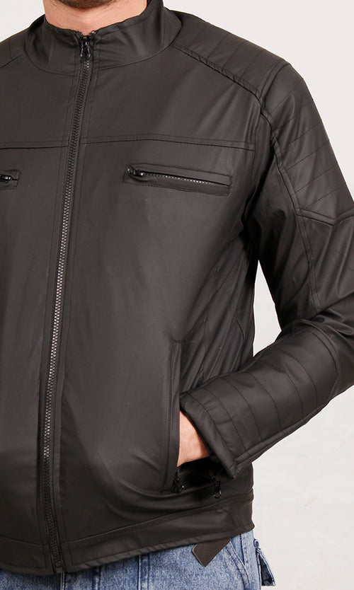 Ravin Men's Quilted Panel Technical Biker Jacket – Black O197489