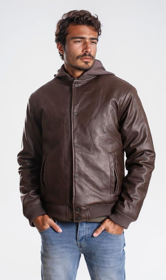 o197496-LEATHER BOMBER JACKET - BROWN