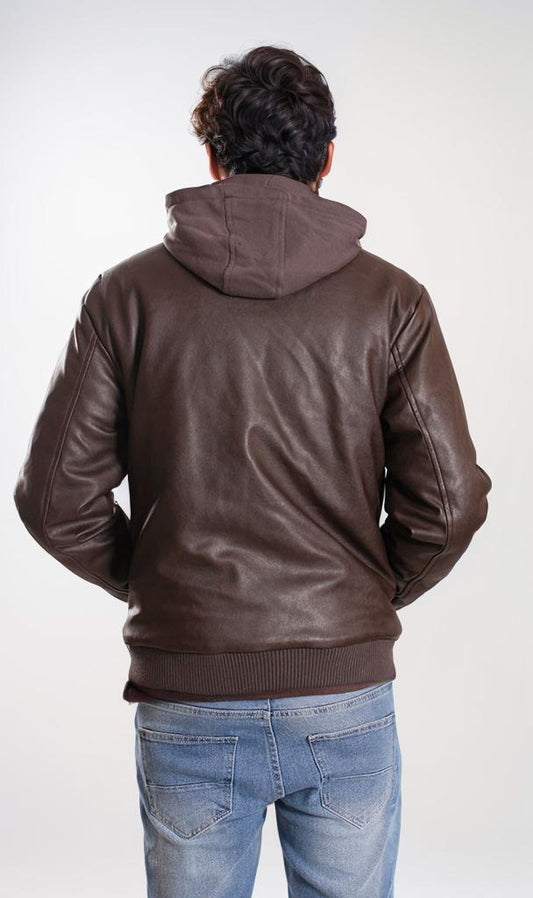 o197496-LEATHER BOMBER JACKET - BROWN