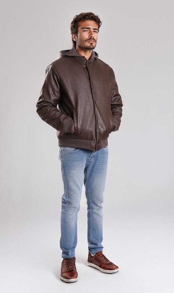 o197496-LEATHER BOMBER JACKET - BROWN