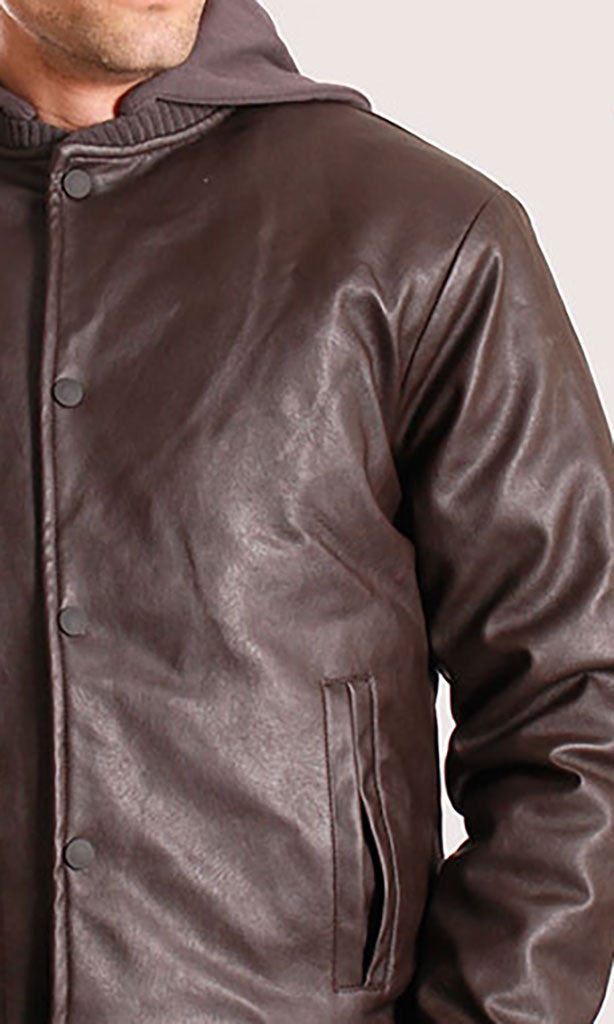 o197496-LEATHER BOMBER JACKET - BROWN