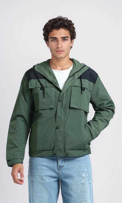 O197497 - Regular Fit Hooded Puffer Jacket - Dark Green