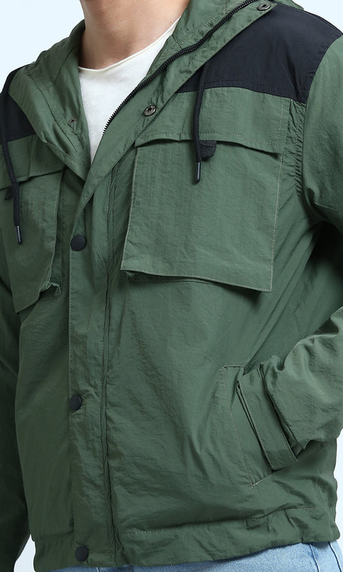 O197497 - Regular Fit Hooded Puffer Jacket - Dark Green