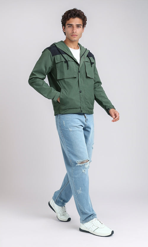O197497 - Regular Fit Hooded Puffer Jacket - Dark Green