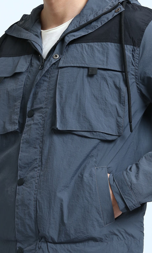 O197498 - Winter Puffer Jacket With Front Pockets - Dark Grey