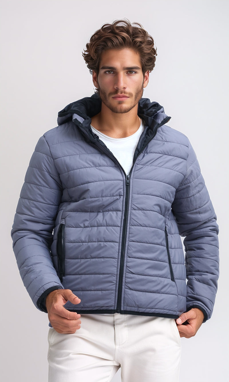 جاكيت بوليستر بسوستة رمادي غامق