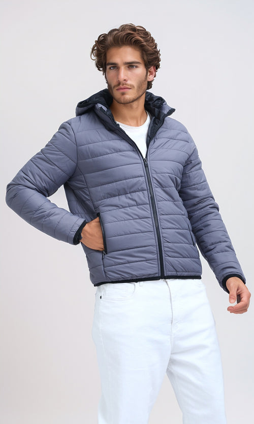 جاكيت بوليستر بسوستة رمادي غامق