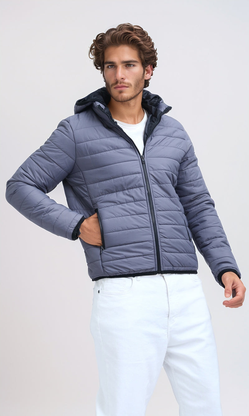 جاكيت بوليستر بسوستة رمادي غامق