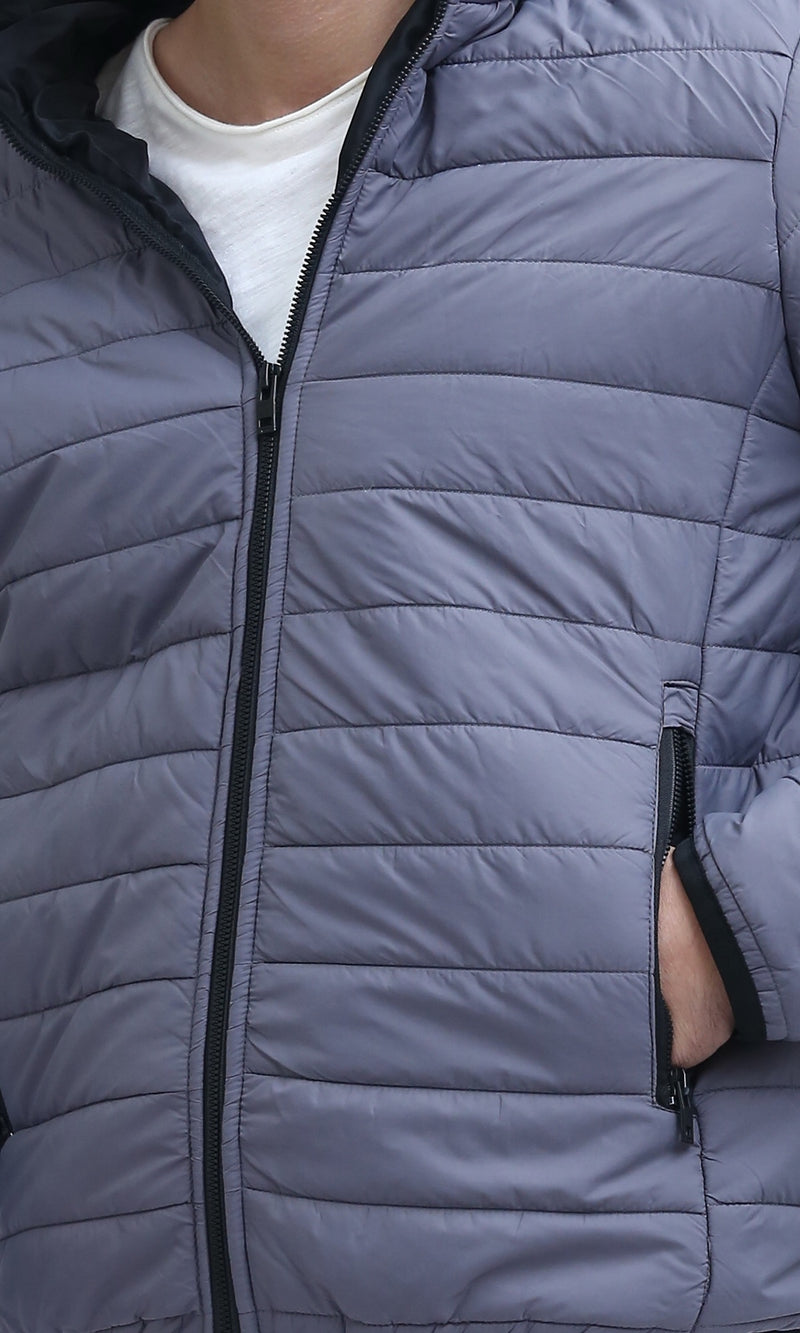 جاكيت بوليستر بسوستة رمادي غامق